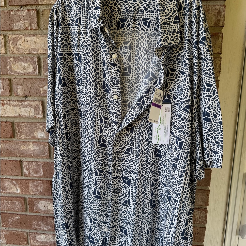 Perry Ellis Geometric Navy and White Shirt Jacket